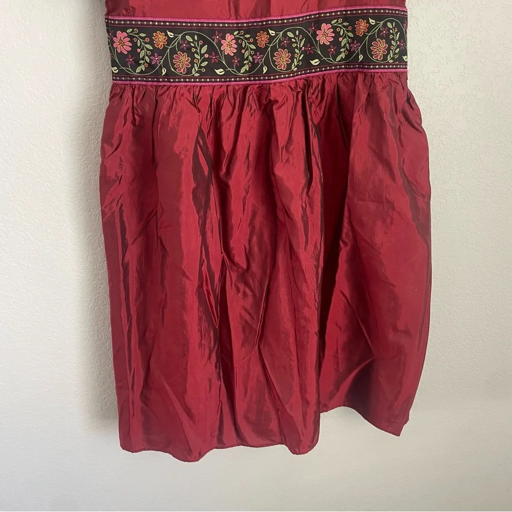Hanna Andersson Girls Red Holiday Dress Puff Sleeve Embroidered Waist Size 6
